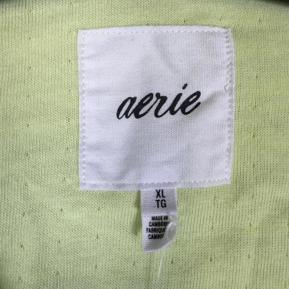 Aerie Henley Long Sleeve Top Neon Yellow Lightweight Waffle Knit Women’s XL NWT - Picture 2 of 7